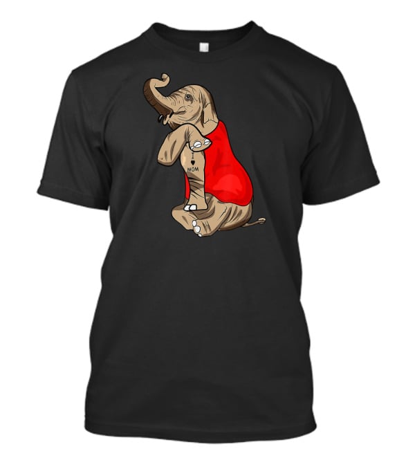 Elephant In Red I Love Mom Tattoos T-Shirt