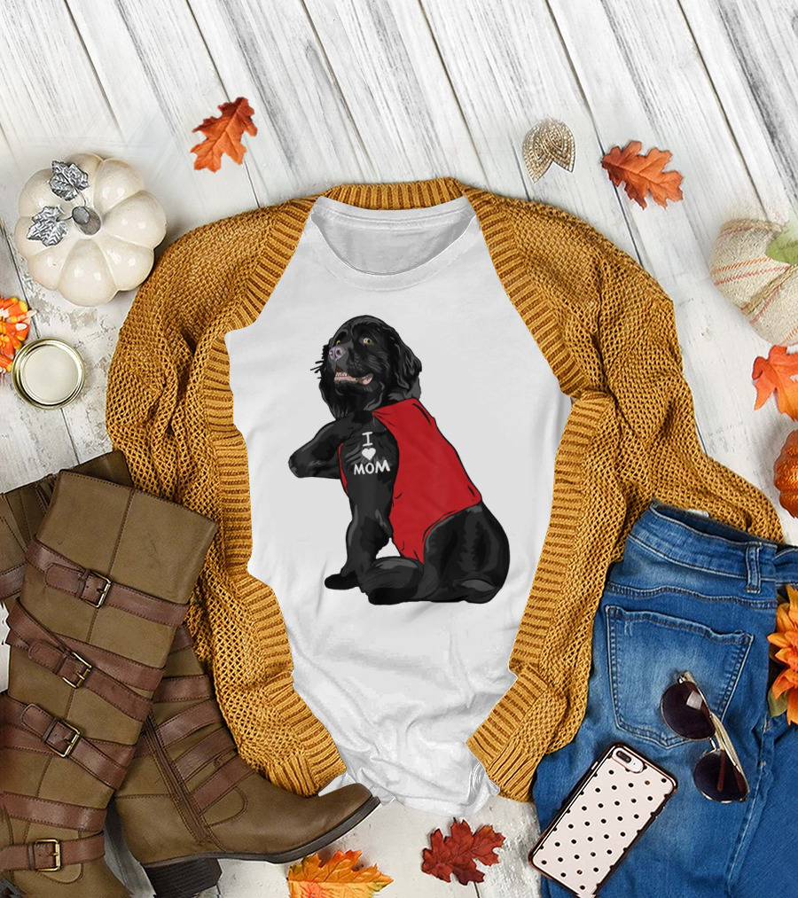 Newfoundland Dog I Love Mom Red Vest Tattoo T-Shirt