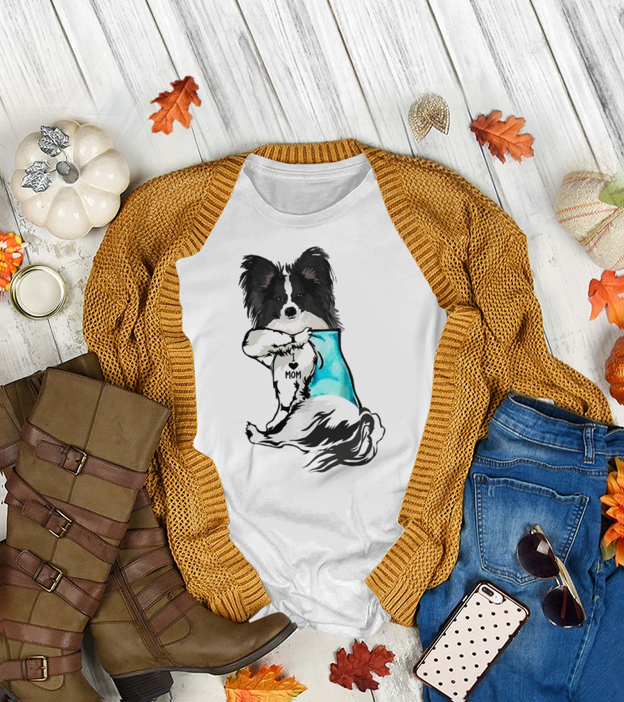 Papillon Dog I Love Mom Tattoo T-Shirt
