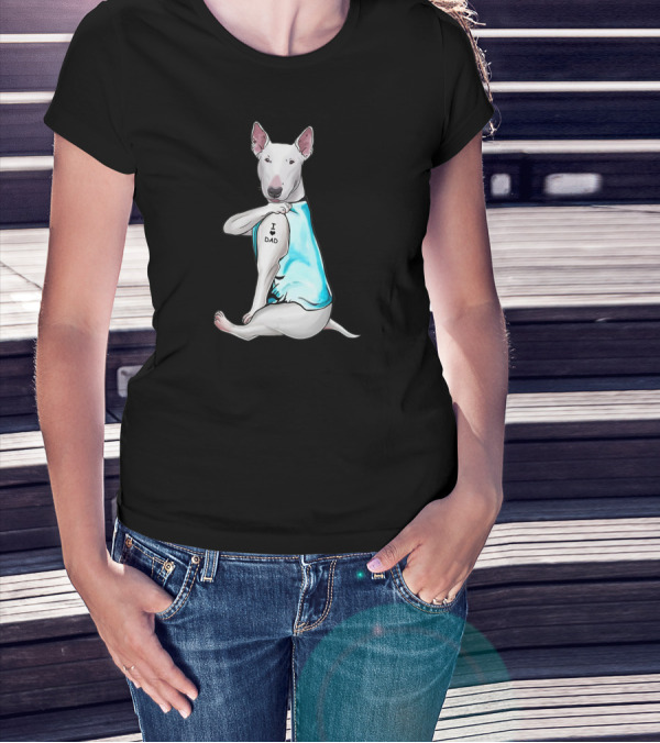 Bull Terrier I Love Dad Tattoo T-Shirt