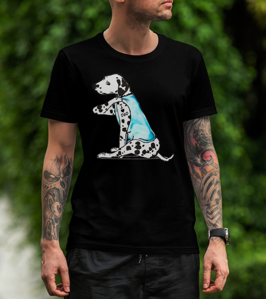 Dalmatian I Love DAD Blue Shirt Cute Dog T-Shirt