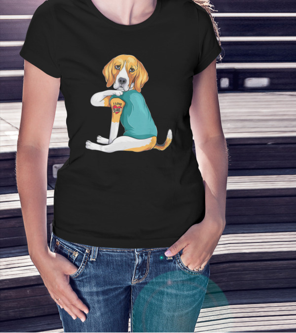 Father's Day Beagle I Love Dad Tattoo Dog Wearing T-Shirt
