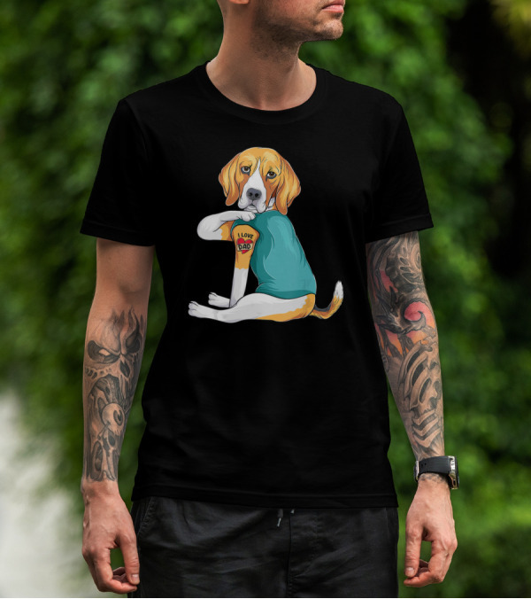 Father's Day Beagle I Love Dad Tattoo Dog Wearing T-Shirt