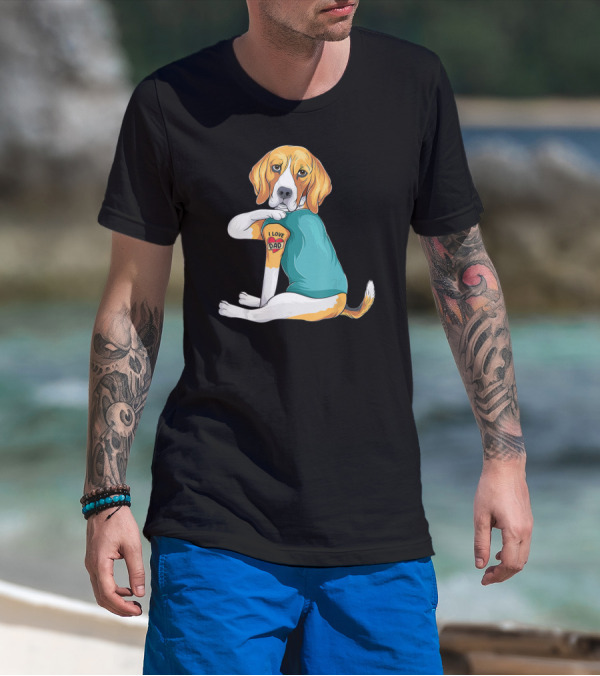 Father's Day Beagle I Love Dad Tattoo Dog Wearing T-Shirt