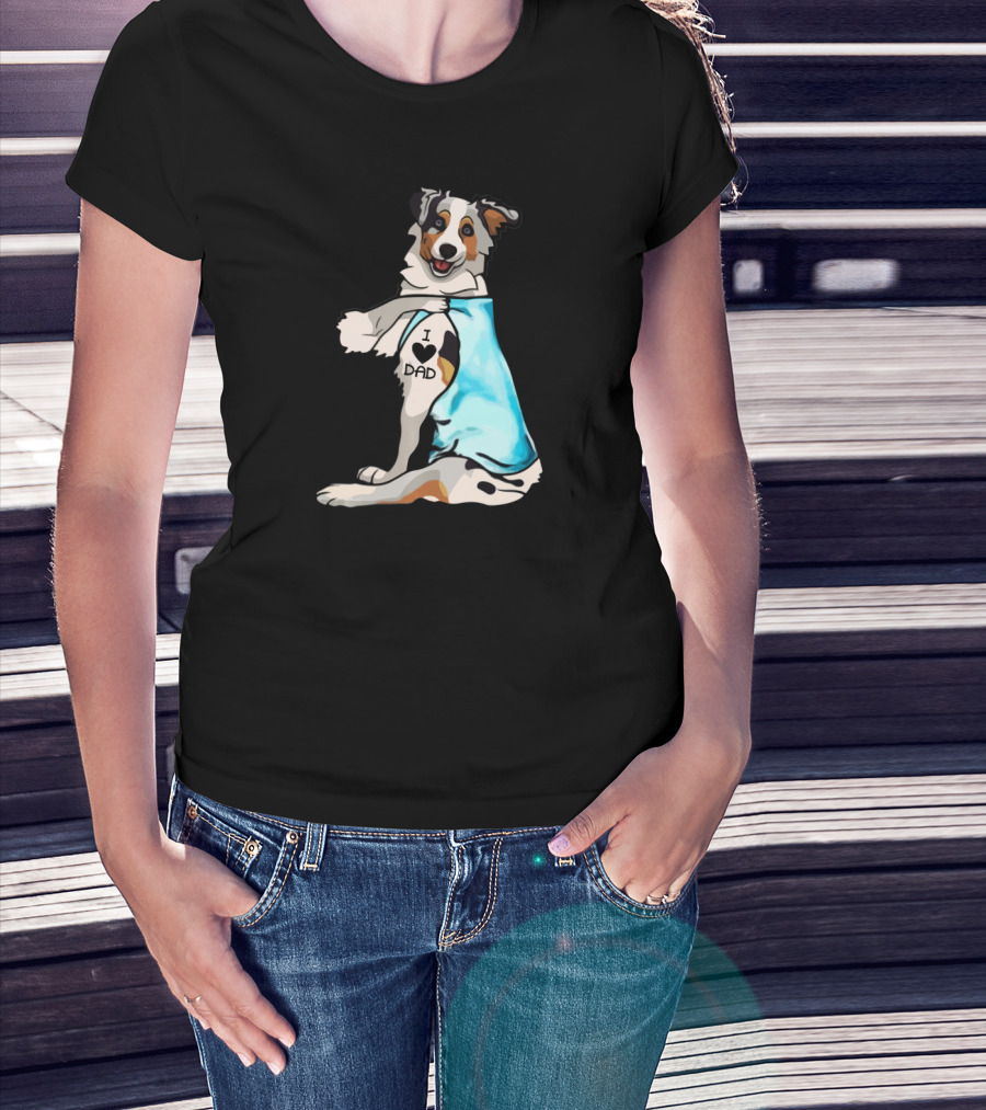 I Love Dad Border Collie Father Dog In Blue T-Shirt