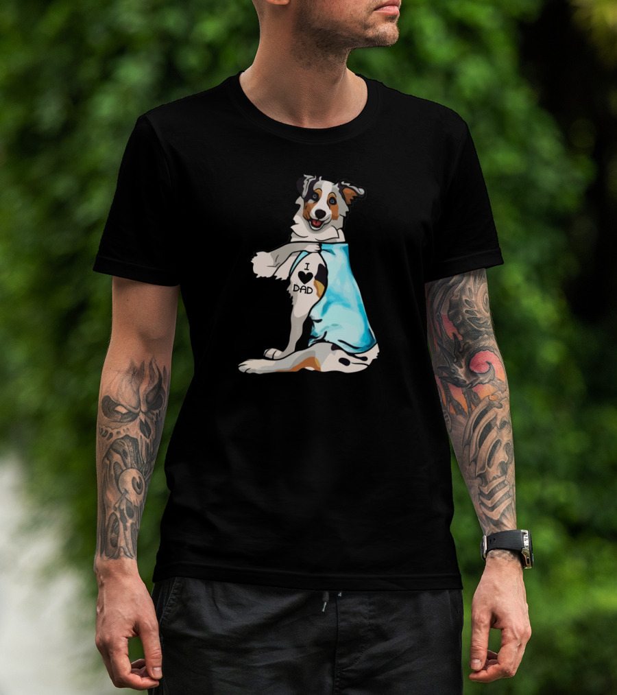 I Love Dad Border Collie Father Dog In Blue T-Shirt