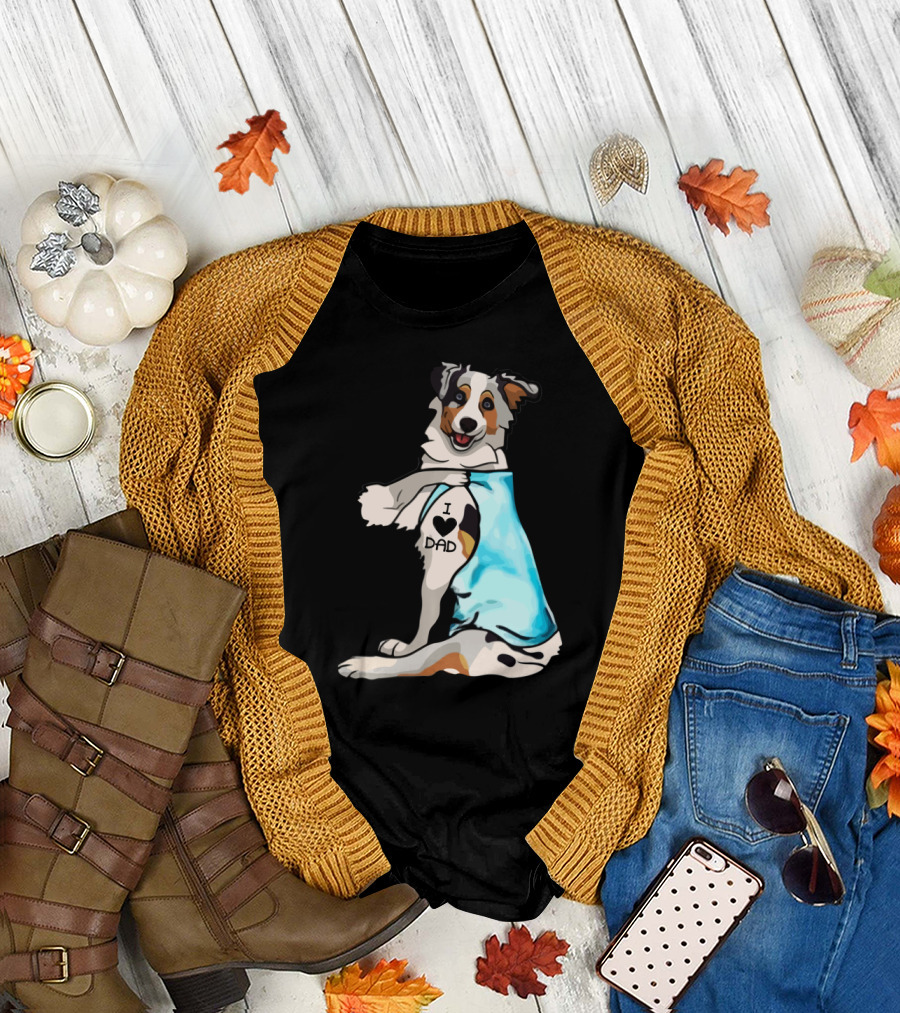 I Love Dad Border Collie Father Dog in Blue T-Shirt