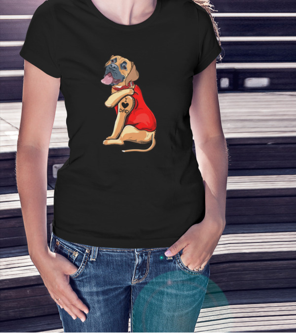 I Love Dad English Mastiff Dog Tattoo Heart T-Shirt