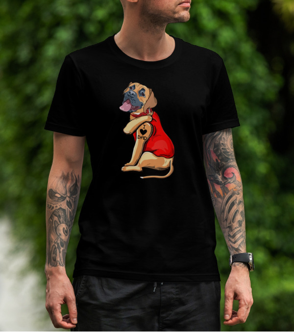 I Love Dad English Mastiff Dog Tattoo Heart T-Shirt