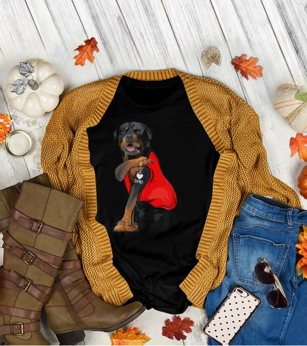 Rottweiler Dog I Love Dad Father Tattoo T-Shirt