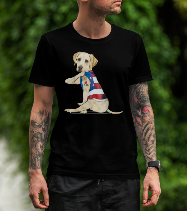 Labrador Retriever I Love Dad American Flag Dog Tattoo T-Shirt