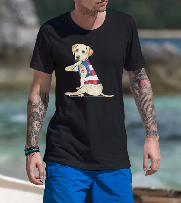 Labrador Retriever I Love Dad American Flag Dog Tattoo T-Shirt