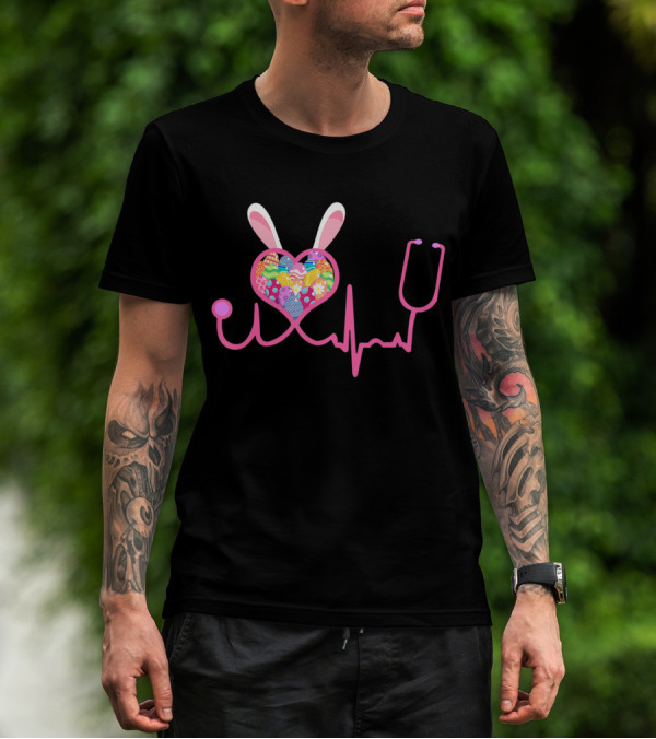 Nurse Easter Bunny Heartbeat And Stethoscope T-Shirt
