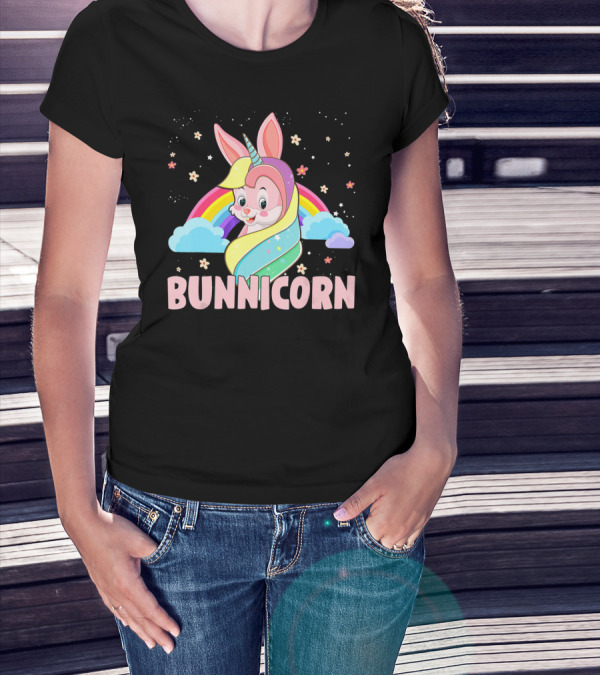 Bunnicorn Rainbow Unicorn Easter Clouds Stars T-Shirt