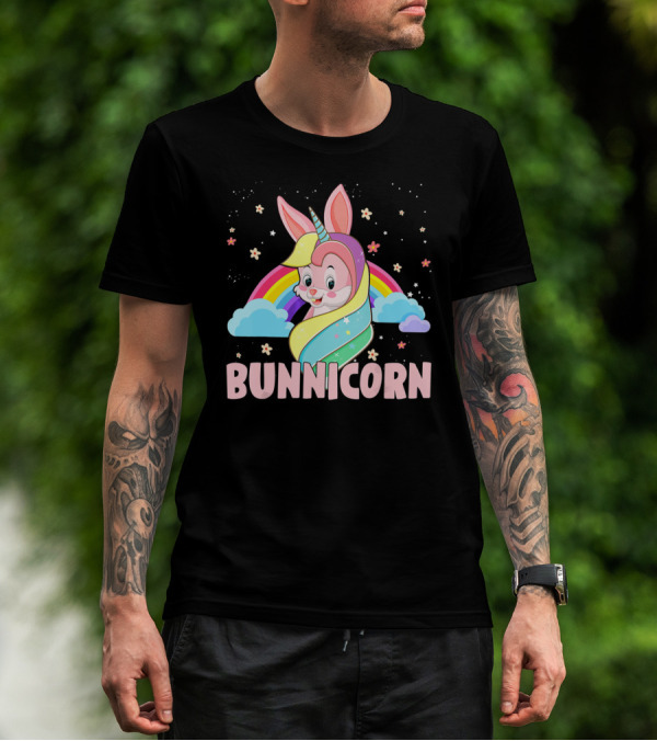 Bunnicorn Rainbow Unicorn Easter Clouds Stars T-Shirt