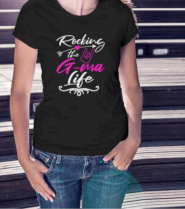 Rocking The G Ma Life Grandma Rock Hand Gesture Heart Arrow T-Shirt