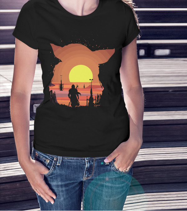 On My Way Silhouette In Baby Yoda Sunset T-Shirt
