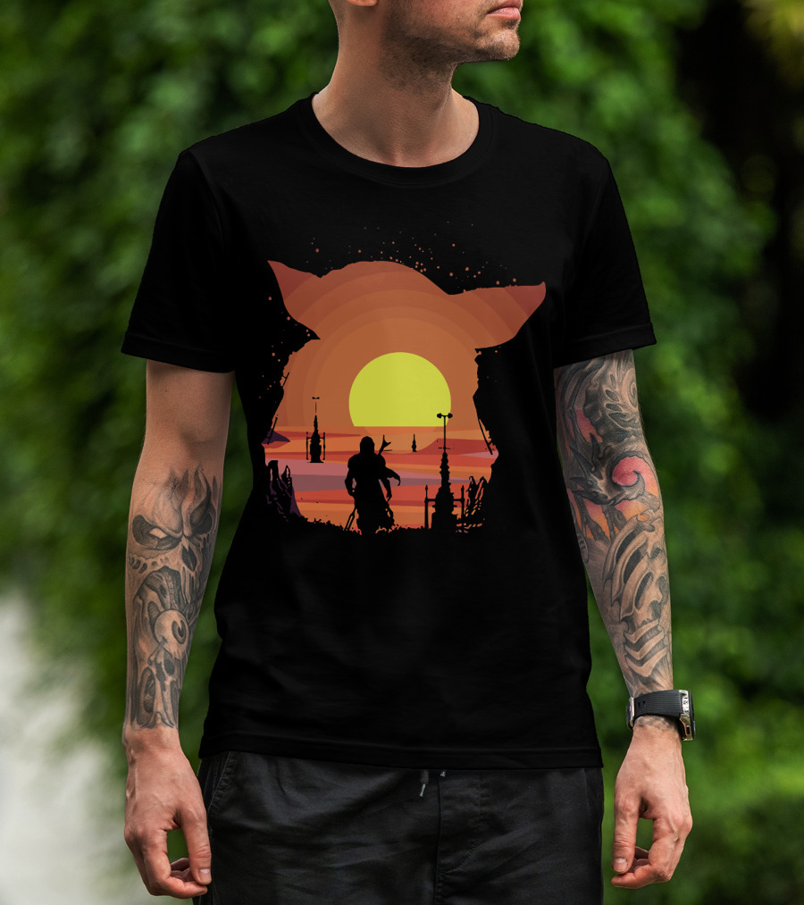 On My Way Silhouette In Baby Yoda Sunset T-Shirt