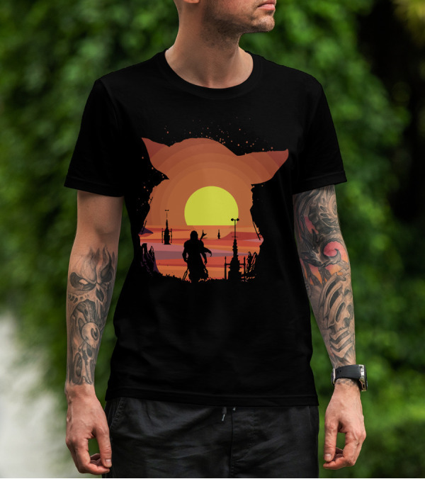 On My Way Silhouette In Baby Yoda Sunset T-Shirt