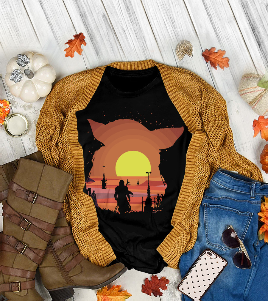 On My Way Silhouette in Baby Yoda Sunset T-Shirt