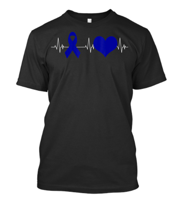 Colon Cancer Awareness Blue Ribbon Heartbeat T-Shirt