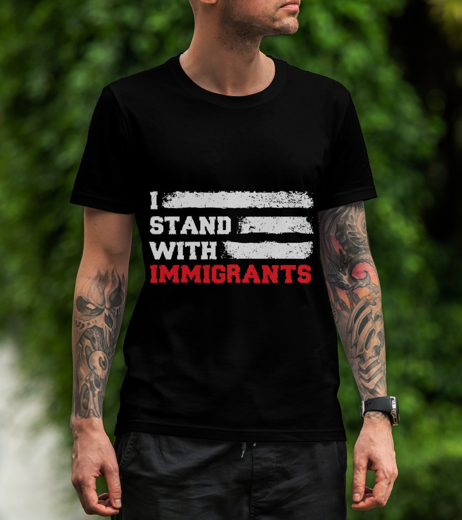 I Stand With Immigrants USA American Flag Stripes T-Shirt