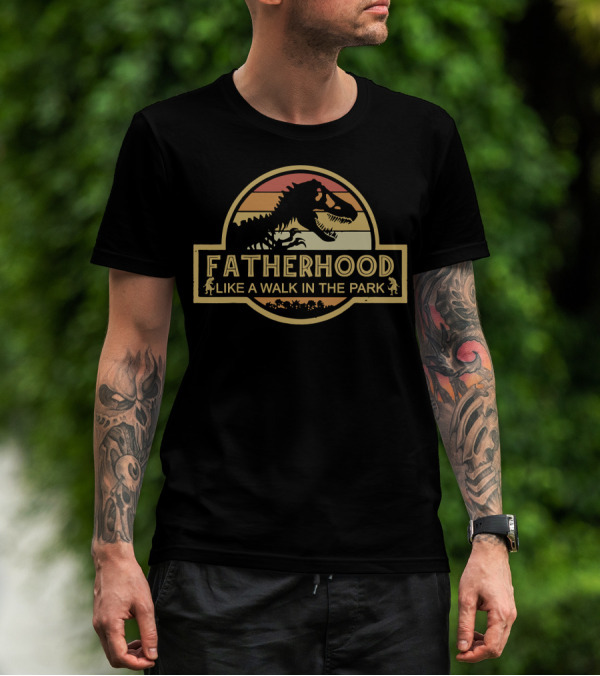 Fatherhood Like A Walk In The Park Dinosaur Retro T-Shirt