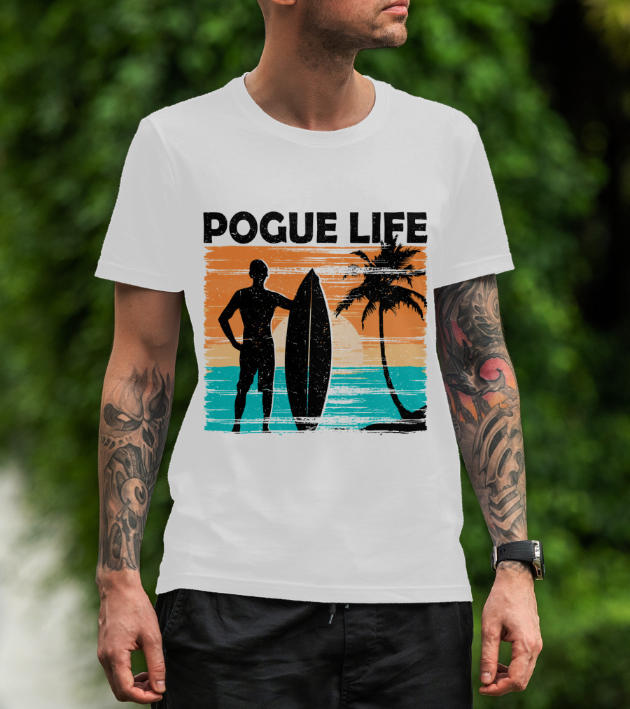 Pogue Life Outer Banks OBX Surf Silhouette Beach Sunset Palm Tree T-Shirt