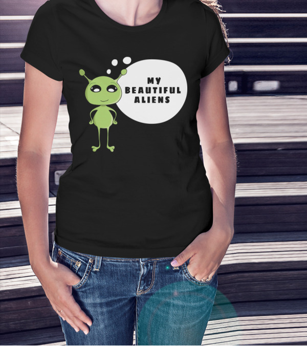 My Beautiful Aliens Ogfam Green Cartoon Character T-Shirt