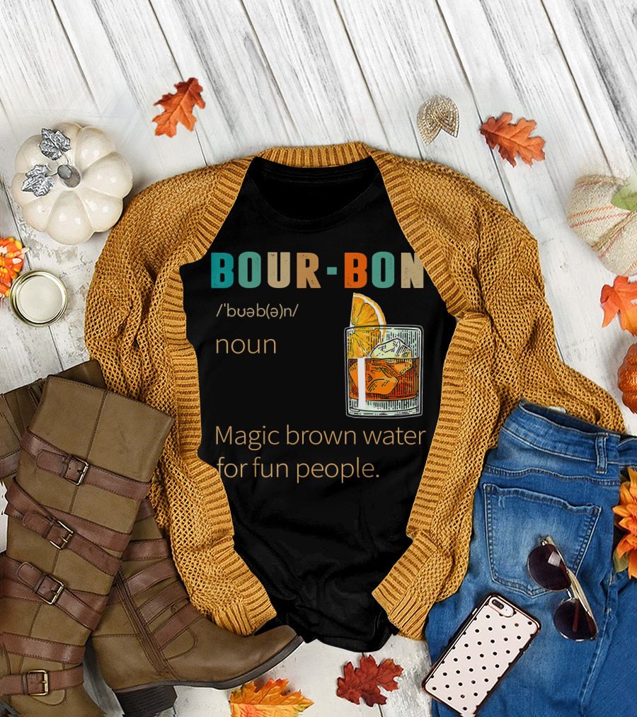 BOURBON Noun Magic Brown Water for Fun People Vintage Drinking T-Shirt