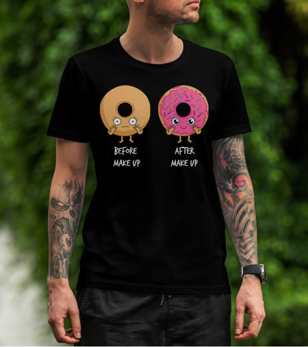 Donut Transformation Before After Makeup With Sprinkles T-Shirt