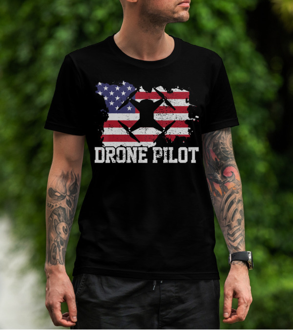 Drone Pilot American Flag USA T-Shirt