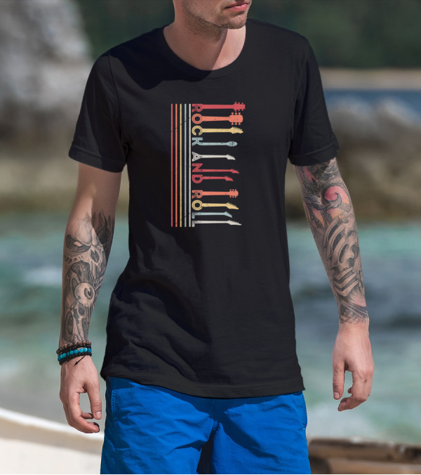 Rock And Roll Vintage Concert Band Guitar Stripes T-Shirt