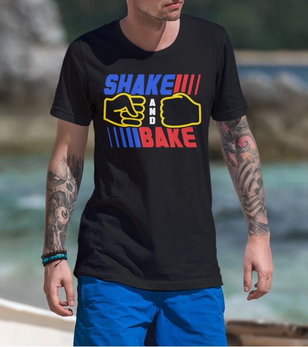 SHAKE AND BAKE Fist Bump Iconic Symbol Bold Colors T-Shirt