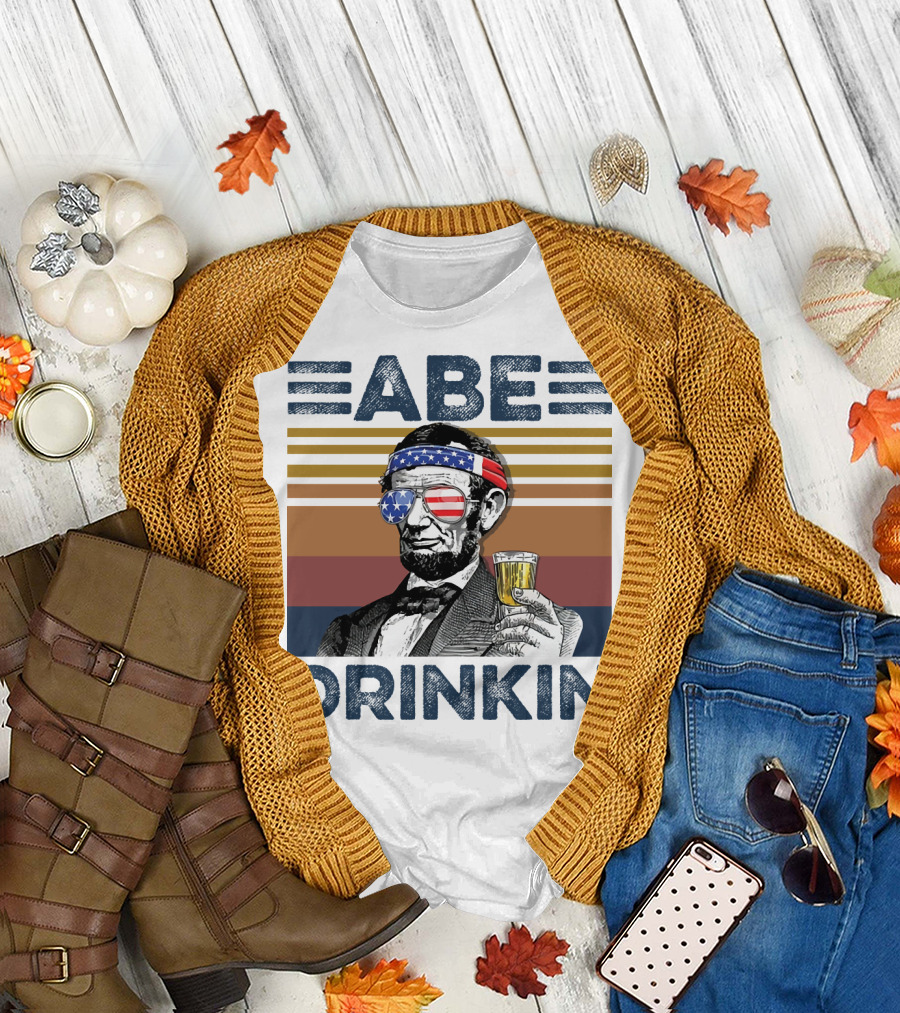 Abe Drinkin Abraham Lincoln Vintage USA Flag T-Shirt