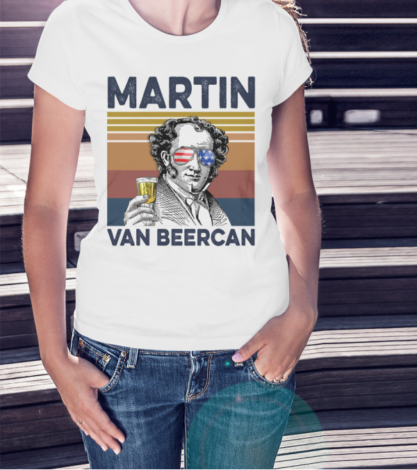 Martin Van Beercan American Flag Vintage Drink USA T-Shirt