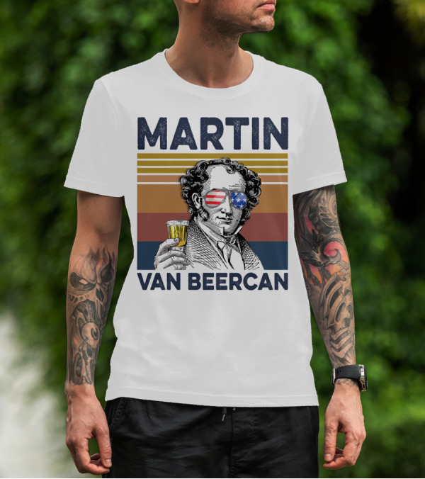 Martin Van Beercan American Flag Vintage Drink USA T-Shirt