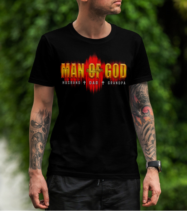 Man Of God Husband Dad Grandpa Cross Crown T-Shirt