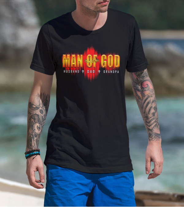 Man Of God Husband Dad Grandpa Cross Crown T-Shirt