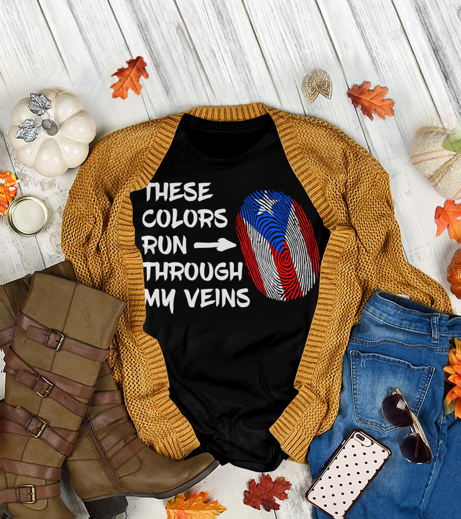 These Colors Run Through My Veins Puerto Rico Heritage Puerto Rican Roots T-Shirt