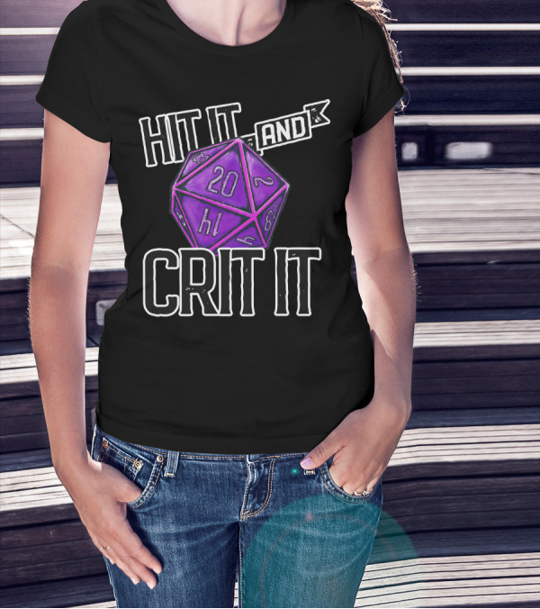 Hit It And Crit It Regal Purple D20 20-Sided Dice DnD T-Shirt