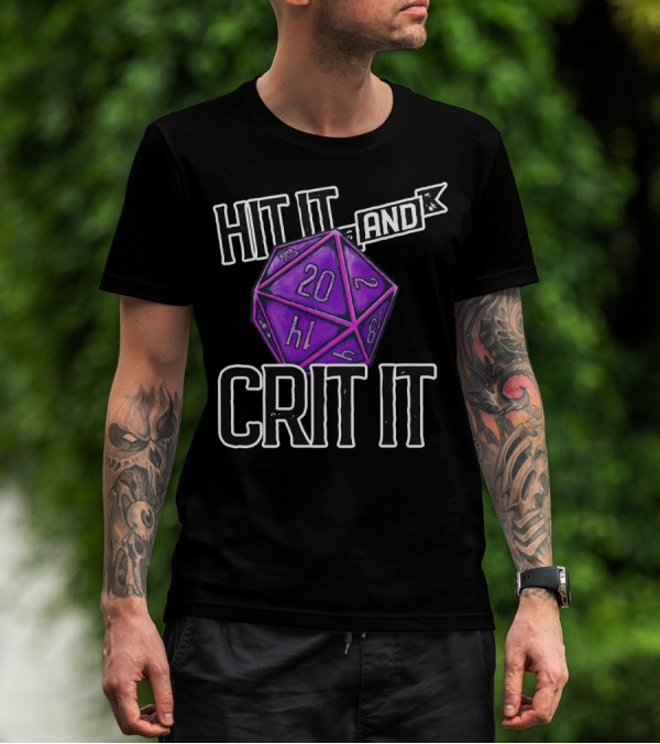 Hit It And Crit It Regal Purple D20 20-Sided Dice DnD T-Shirt