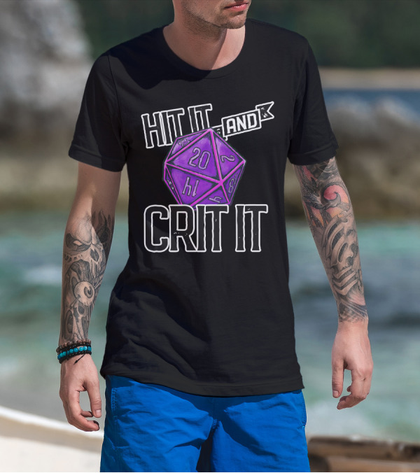 Hit It And Crit It Regal Purple D20 20-Sided Dice DnD T-Shirt