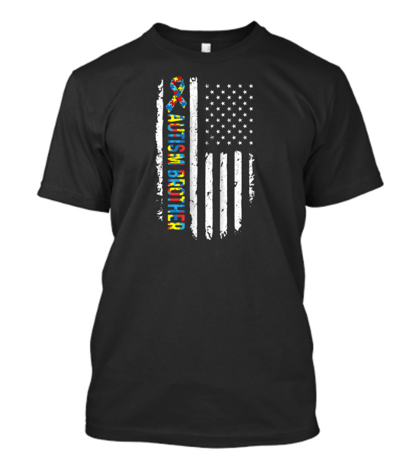 Autism Brother USA Flag Puzzle Ribbon Awareness T-Shirt
