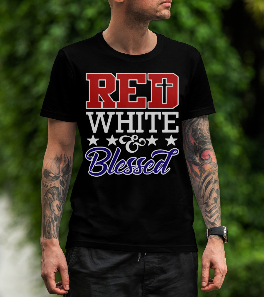 Red White Blessed Patriot Cross Stars T-Shirt