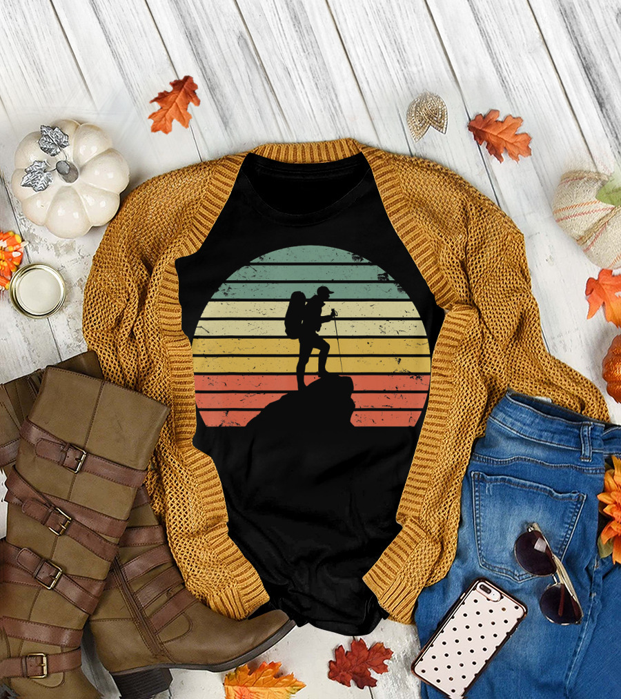 Vintage Hiking Retro Sunset Adventure T-Shirt