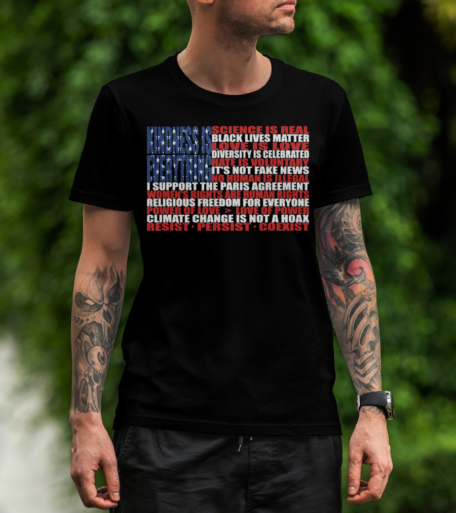 American Flag Protest Stand Kindness Love Science Diversity Climate Human Rights Resist Coexist T-Shirt