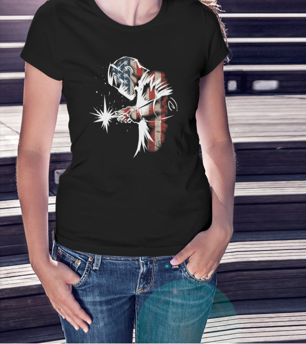 Welder In American Flag Colors With USA Patriotic Flair T-Shirt