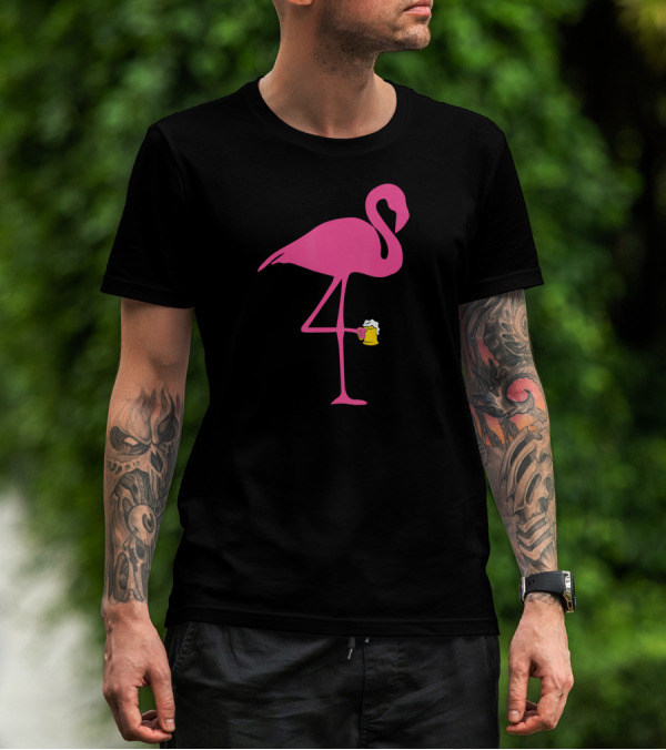 Flamingo Holding Beer Mug Lover T-Shirt