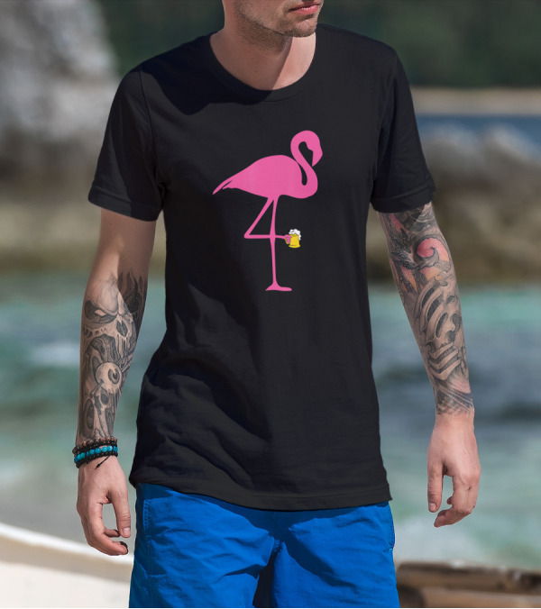 Flamingo Holding Beer Mug Lover T-Shirt